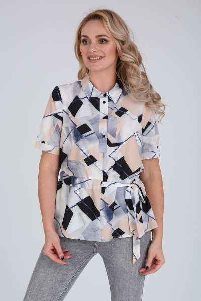 рубашка-кулиска с воротником на стойке и поясом Modema м.422/2 - фото 1