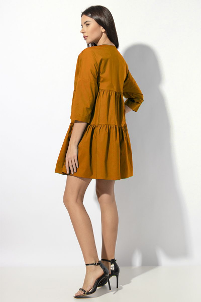 Платье свободного кроя из хлопкового полотна VIZAVI 636 темная_горчица - фото 2