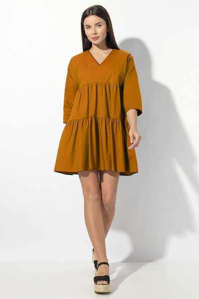 Платье свободного кроя из хлопкового полотна VIZAVI 636 темная_горчица - фото 1