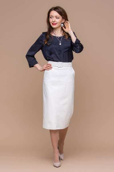 Белая юбка из экокожи длины миди для офиса Domna 71113 молочный - фото 5