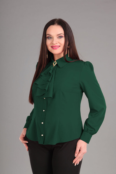 Блуза из текстиля с сборками и украшением на стойке Таир-Гранд 62304 изумруд - фото 1