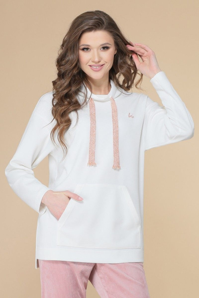 Туника из трикотажа с вышивкой и спущенной линией плеча Линия Л Б-1861 молоко - фото 1