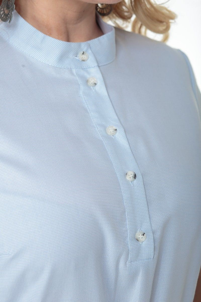 Мини-платье из хлопка с кулиской по талии и карманами Anelli 864 голубой - фото 7