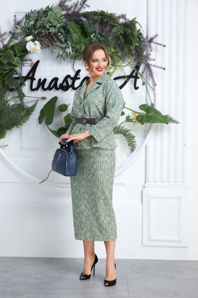 Жакет, пояс, юбка Anastasia 507 олива. - фото 4