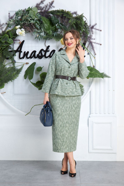 Жакет, пояс, юбка Anastasia 507 олива. - фото 2