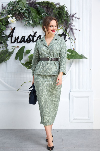Жакет, пояс, юбка Anastasia 507 олива. - фото 1