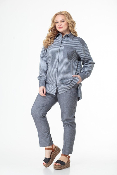 Демисезонные блуза и брюки из хлопка в полоску Anelli 996 серый+полоска - фото 9