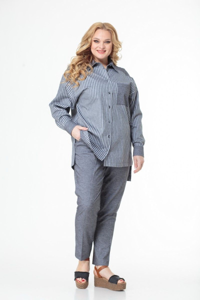 Демисезонные блуза и брюки из хлопка в полоску Anelli 996 серый+полоска - фото 7