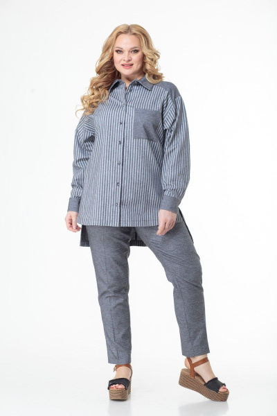 Демисезонные блуза и брюки из хлопка в полоску Anelli 996 серый+полоска - фото 1