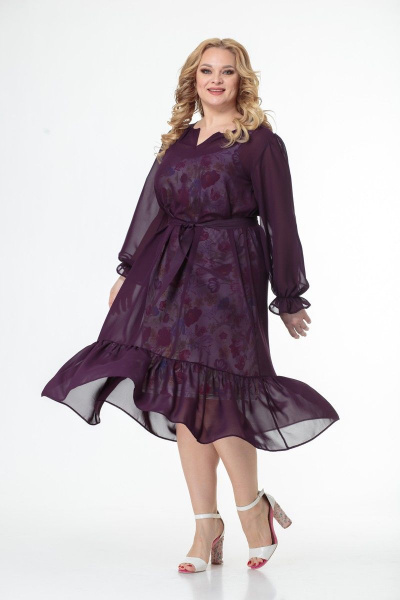 Платье-двойка из шифона и трикотажа с оборкой Anelli 1001 малина - фото 16