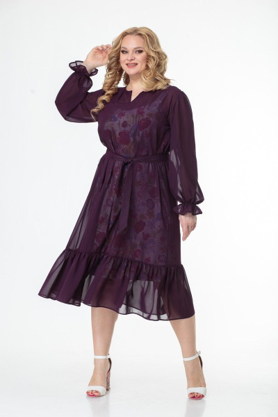 Платье-двойка из шифона и трикотажа с оборкой Anelli 1001 малина - фото 14