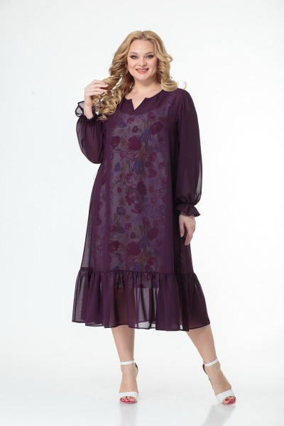 Платье-двойка из шифона и трикотажа с оборкой Anelli 1001 малина - фото 1