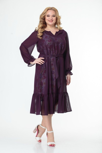 Платье-двойка из шифона и трикотажа с оборкой Anelli 1001 малина - фото 5