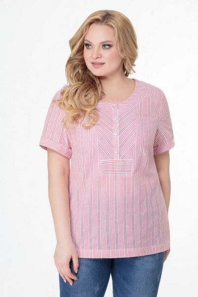 Блуза с вышивкой в полоску из хлопка для летнего образа Slaviaelit 469 полоска_красный - фото 1