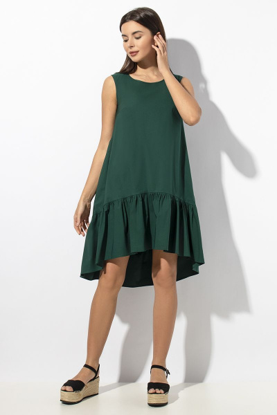 Платье свободного из хлопка с карманами и подрезами VIZAVI 638 изумруд - фото 1