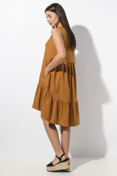 Платье из хлопка с подрезами и карманами VIZAVI 638 горчица - фото 3