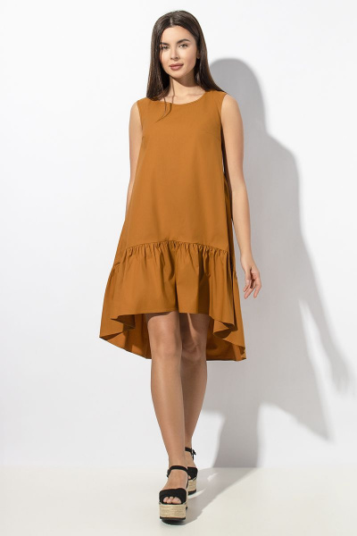 Платье из хлопка с подрезами и карманами VIZAVI 638 горчица - фото 2