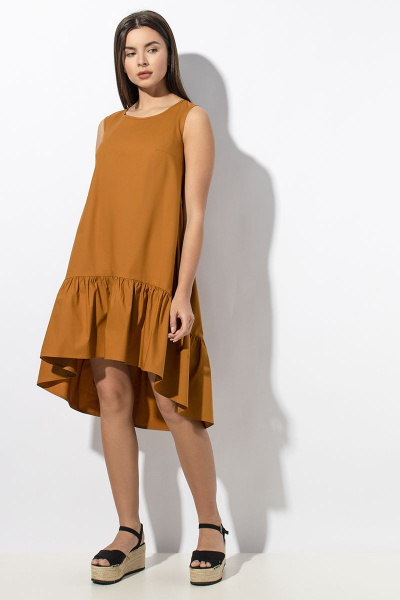 Платье из хлопка с подрезами и карманами VIZAVI 638 горчица - фото 1