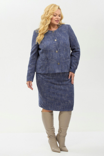 Жакет, юбка Your size 2266 синий+бежевый - фото 6