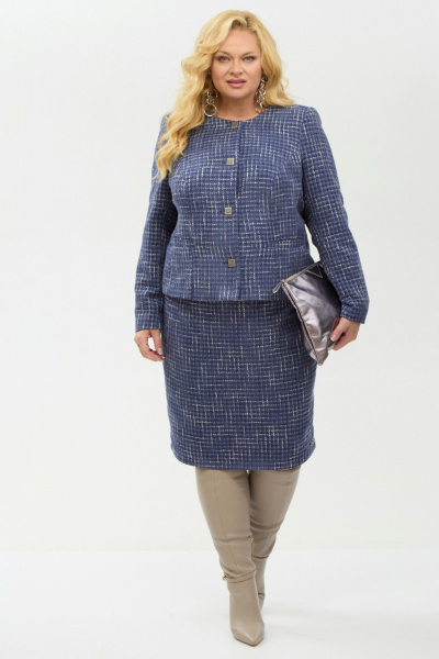 Жакет, юбка Your size 2266 синий+бежевый - фото 1