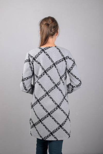 Круглогодичный серый удлиненный жакет прямого силуэта Mita ЖМ927 серый+клетка - фото 3