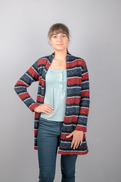 Круглогодичный кардиган с цельнокроеным воротником из вязаного трикотажа Mita ЖМ963 красный - фото 2