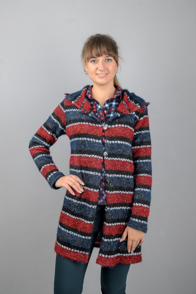 Круглогодичный кардиган на пуговицах с капюшоном из вязки Mita ЖМ964 красный - фото 2