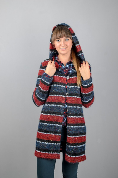 Круглогодичный кардиган на пуговицах с капюшоном из вязки Mita ЖМ964 красный - фото 1