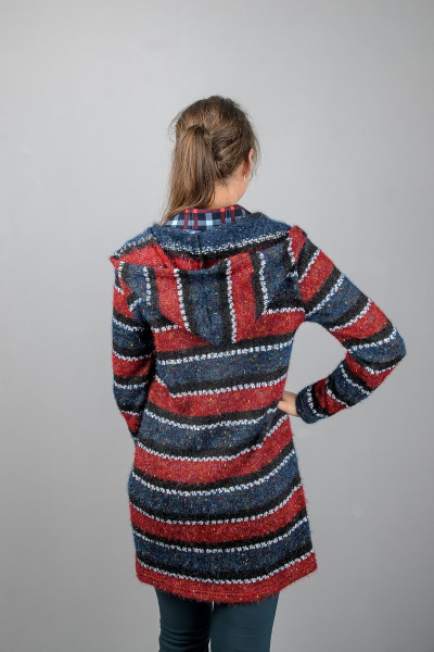 Круглогодичный кардиган на пуговицах с капюшоном из вязки Mita ЖМ964 красный - фото 4