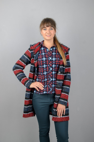 Круглогодичный кардиган на пуговицах с капюшоном из вязки Mita ЖМ964 красный - фото 5