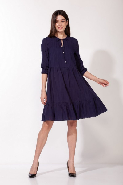 Платье свободного кроя из хлопка с V-образным вырезом Anna Majewska 1451 темно-синий - фото 5