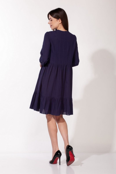 Платье свободного кроя из хлопка с V-образным вырезом Anna Majewska 1451 темно-синий - фото 4