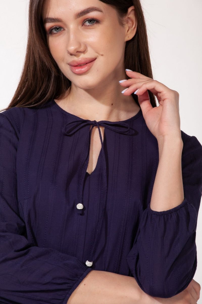 Платье свободного кроя из хлопка с V-образным вырезом Anna Majewska 1451 темно-синий - фото 3