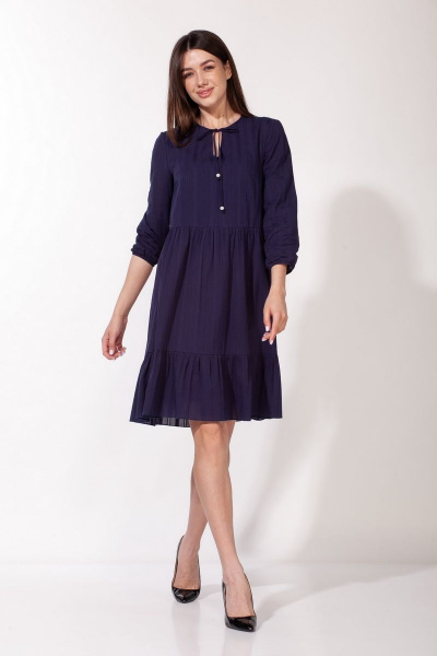 Платье свободного кроя из хлопка с V-образным вырезом Anna Majewska 1451 темно-синий - фото 2