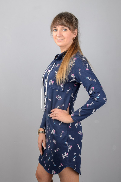 туника А-образного силуэта с декоративной шнуровкой Mita ЖМ951 синий/буквы - фото 2