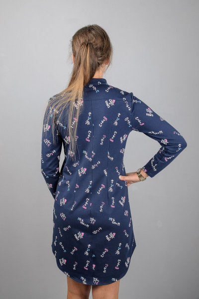 туника А-образного силуэта с декоративной шнуровкой Mita ЖМ951 синий/буквы - фото 3