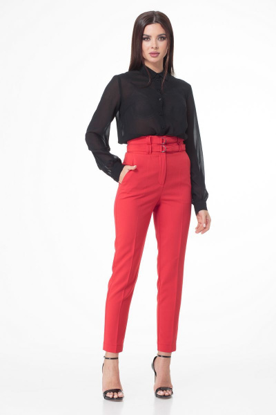 Демисезонные красные брюки 7/8 с карманами и разрезами DNM 029 красный - фото 2