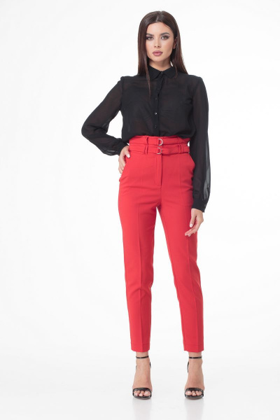 Демисезонные красные брюки 7/8 с карманами и разрезами DNM 029 красный - фото 1