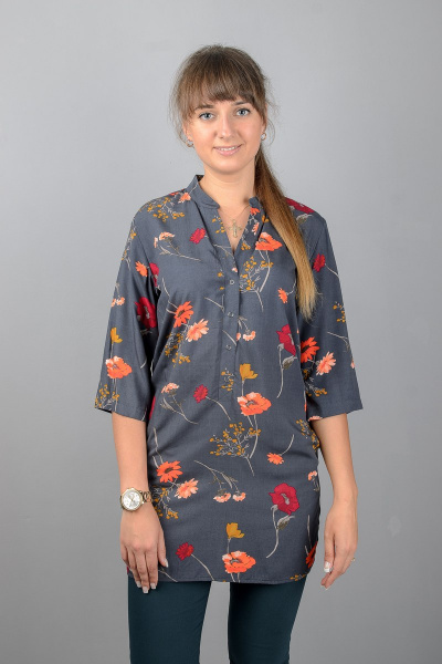 Туника прямого силуэта с воротником-стойкой и разрезами Mita ЖМ950 серый - фото 1