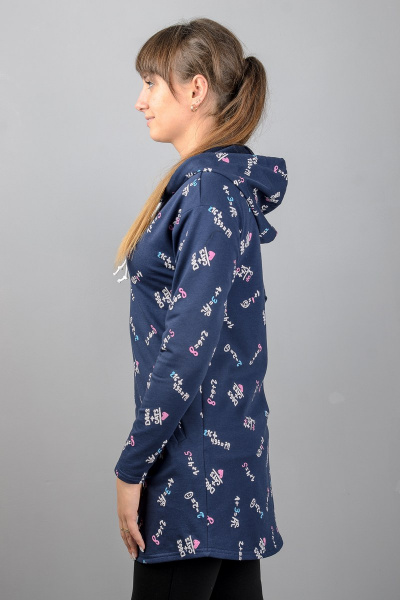 Туника А-силуэта с капюшем и длинным рукавом Mita ЖМ961 синий+буквы - фото 3