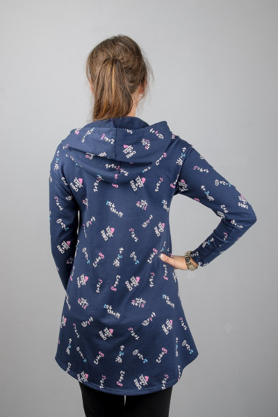Туника А-силуэта с капюшем и длинным рукавом Mita ЖМ961 синий+буквы - фото 4