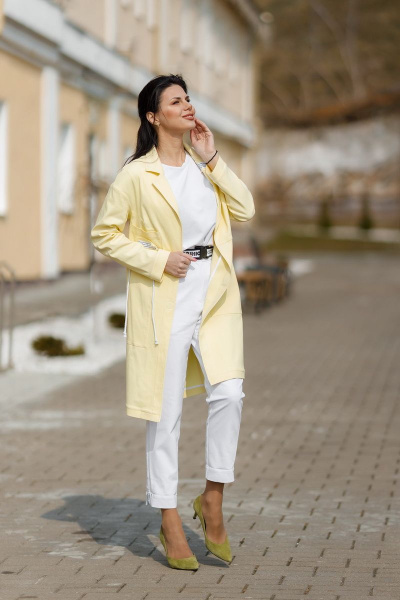 Плащ-жакет из джинсовой ткани с нашивками и карманами YFS 6702 лимонный - фото 1