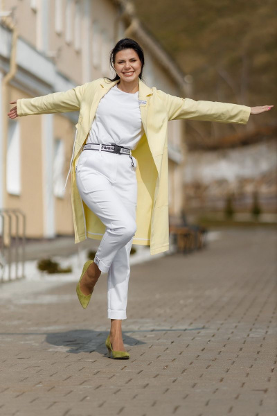 Плащ-жакет из джинсовой ткани с нашивками и карманами YFS 6702 лимонный - фото 2