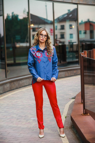 Брюки из экокожи с зауженным к низу фасоном Edibor 1054/1 красный - фото 1