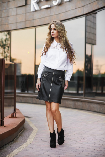 Трапециевидная юбка из вискозы и экокожи с молнийной застежкой Edibor 2002 черный - фото 3