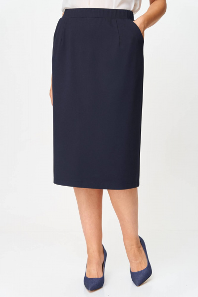 Юбка карандаш ниже колена из трикотажа с карманами Nika.PL 0503401 темно-синий - фото 4