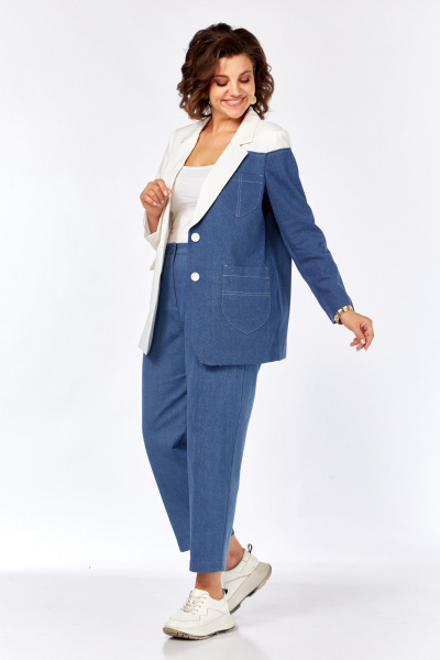 Брюки, жакет Rishelie 1003 джинс-молочный - фото 2