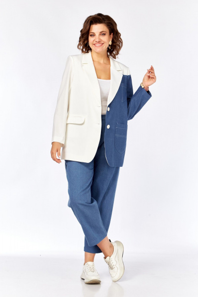 Брюки, жакет Rishelie 1003 джинс-молочный - фото 1