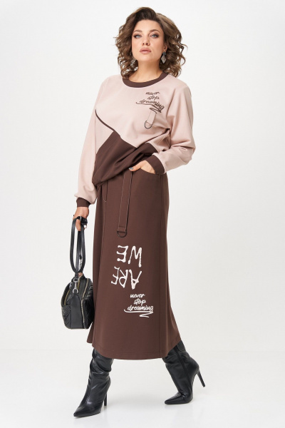 Джемпер, юбка Aira Style 24129 пудра-коричневый - фото 12