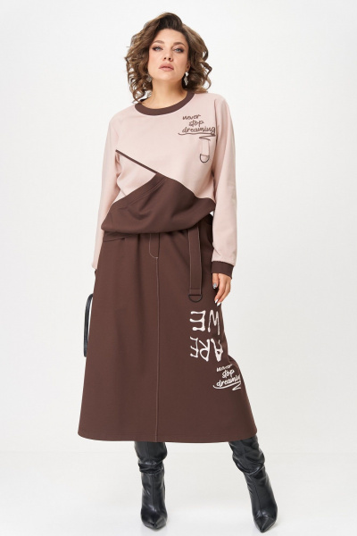 Джемпер, юбка Aira Style 24129 пудра-коричневый - фото 10